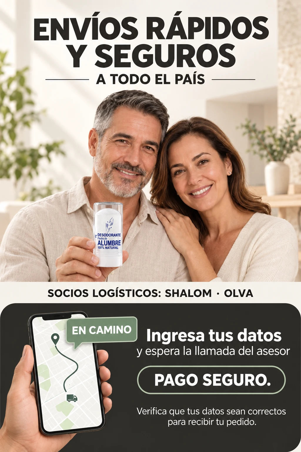Envíos rápidos y seguros a todo el país. Socios logísticos: Shalom y Olva. Ingresa tus datos y espera la llamada del asesor. Pago seguro. Verifica que tus datos sean correctos para recibir tu pedido.